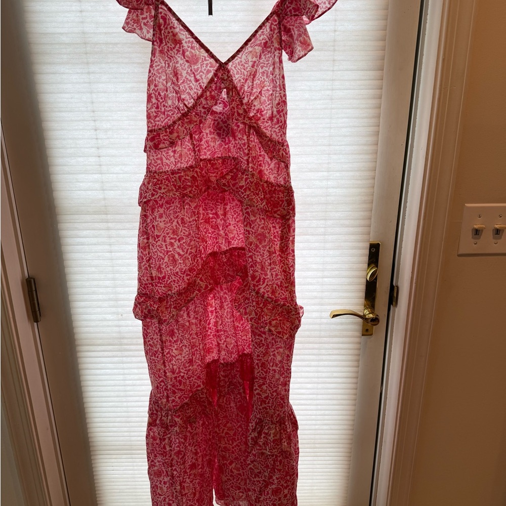 Misa Los Angeles Fuchsia Lace Midi Dress